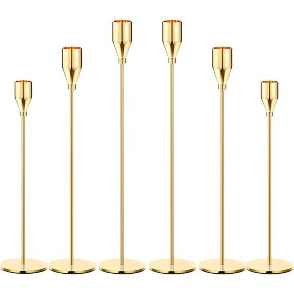 6Pcs Lemon Gold Candle Holders,Set of 6 Tall Taper Gold Candlestick fit 3/4" - Picture 1 of 7
